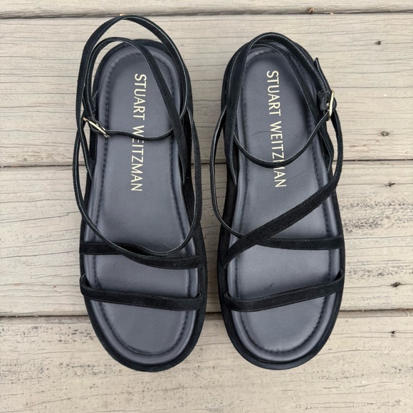 Stuart Weitzman Summerlift Flatform Sandals in black suede size 8.5 - Picture 7 of 14